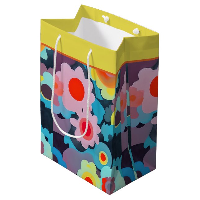 Retro mod flowers  medium gift bag (Front Angled)