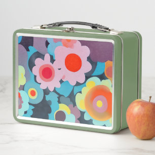 Retro mod flowers metal lunch box