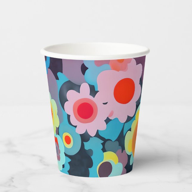 Retro mod flowers paper cups (Front)