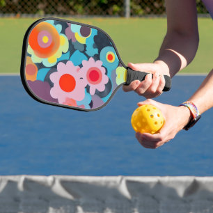 Retro mod flowers pickleball paddle