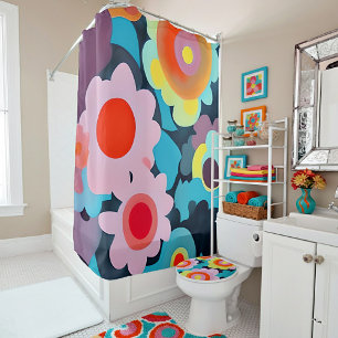 Retro mod flowers shower curtain