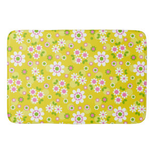 Retro Mod Flowers Yellow & White Bath Mat