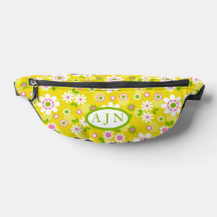 Retro Mod Flowers Yellow & White Monogram Bum Bags