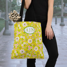 Retro Mod Flowers Yellow & White Monogram
