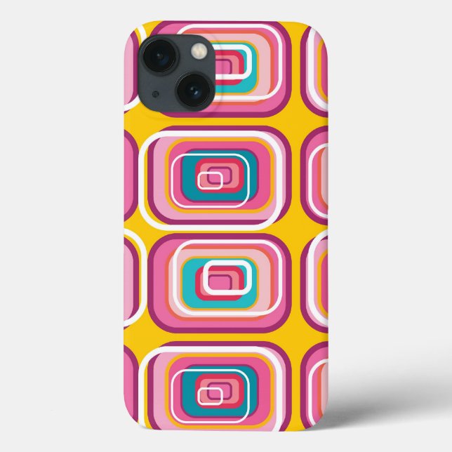 Retro Mod Funky Pink Squares Pattern Phone Case (Back)