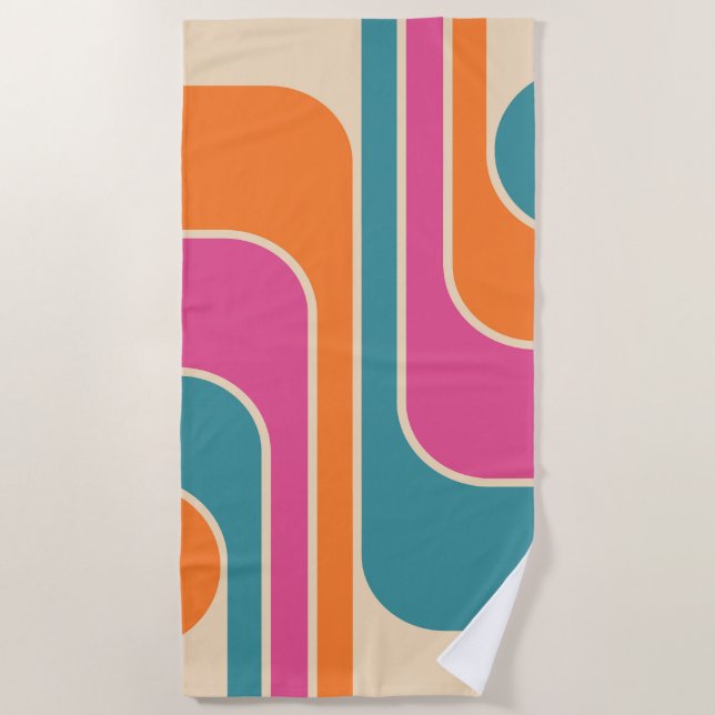 Retro Mod Geometric Design Beach Towel (Front)