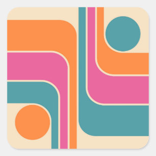 Retro Mod Geometric Design Square Sticker