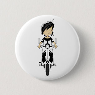Retro Mod Girl on Scooter Button