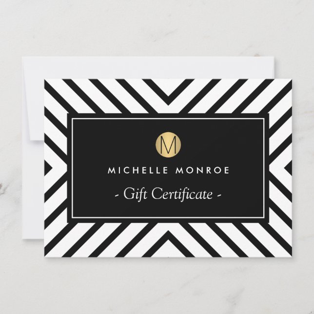 Retro Mod Gold Monogram Gift Certificate (Front)