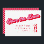 Retro Mod Groovy Bold Pink Red Chequerboard Save The Date<br><div class="desc">Retro Mod Groovy Bold Pink Red Chequerboard Save the Date</div>