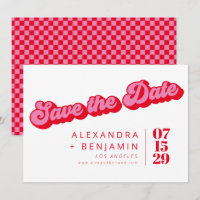 Retro Mod Groovy Bold Pink Red Chequerboard