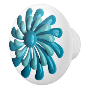 Retro MOD Hippie Blue Crazy Flower Floral Spring Ceramic Knob