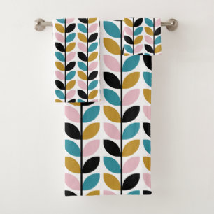 Retro Mod Leaves Stems Pattern Bath Towel Set