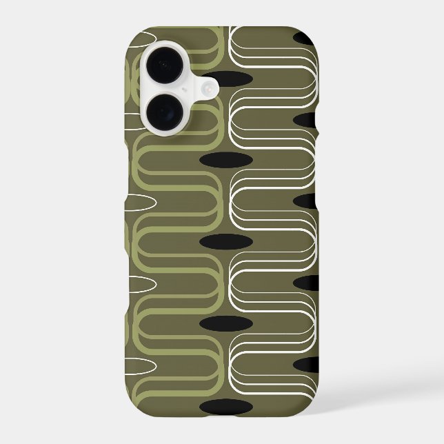 Retro Mod Ogee Pod Forest Green White Abstract Art (Back)