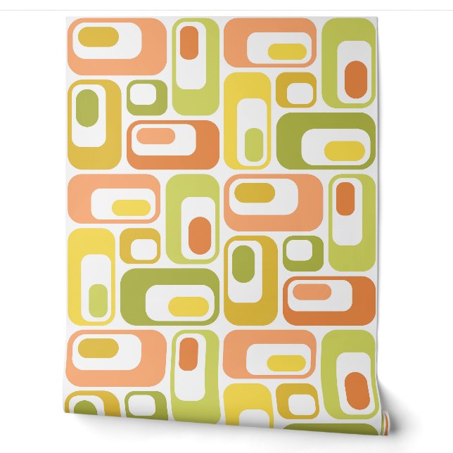 Retro Mod Ovals Yellow Orange Green Wallpaper (Unrolling)