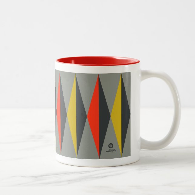 Retro Mod Pattern Grey Yellow Red Black Two-Tone Coffee Mug (Right)