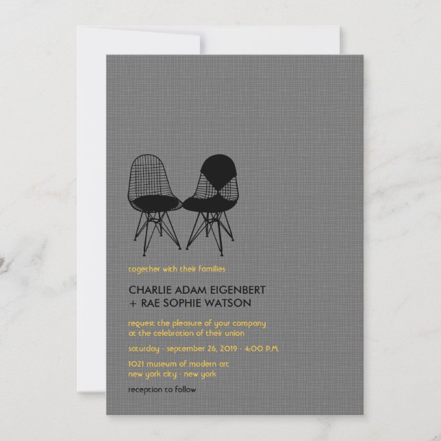 Retro Mod Perfect Chair Pair Eames Wedding Invite (Front)