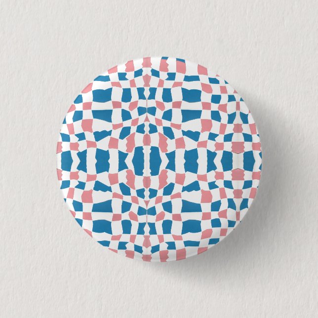 Retro Mod Pink Blue Checkerboard Abstract 3 Cm Round Badge (Front)