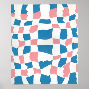 Retro Mod Pink Blue Checkerboard Abstract Poster