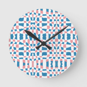 Retro Mod Pink Blue Checkerboard Abstract Round Clock