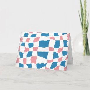 Retro Mod Pink Blue Chequerboard Abstract Card