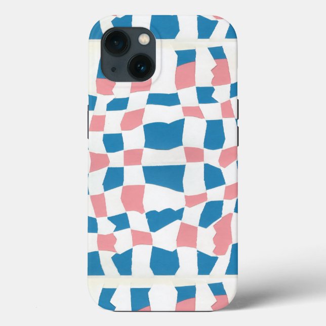 Retro Mod Pink Blue Chequerboard Abstract Case-Mate iPhone Case (Back)