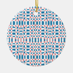 Retro Mod Pink Blue Chequerboard Abstract Ceramic Tree Decoration