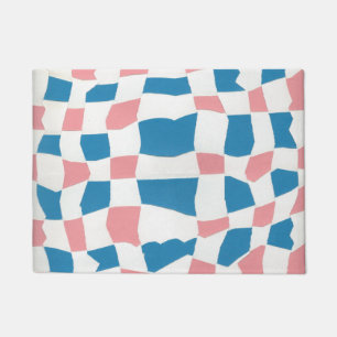 Retro Mod Pink Blue Chequerboard Abstract Doormat