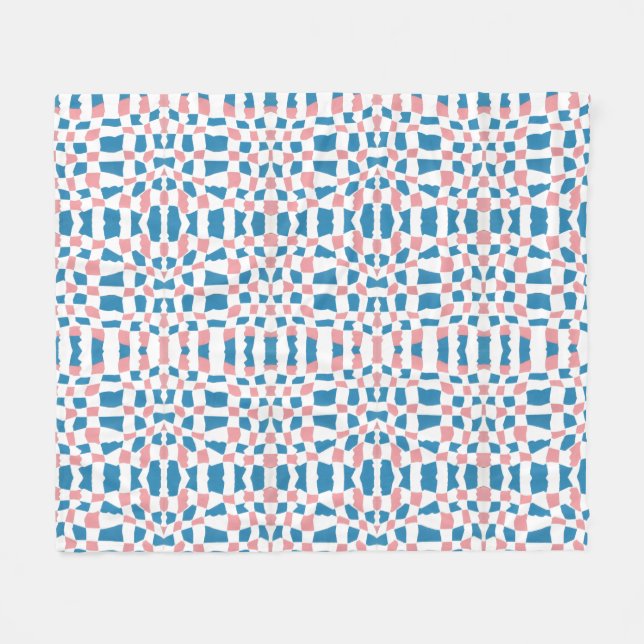 Retro Mod Pink Blue Chequerboard Abstract Fleece Blanket (Front (Horizontal))