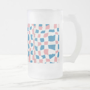 Retro Mod Pink Blue Chequerboard Abstract Frosted Glass Beer Mug