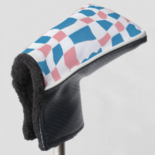 Retro Mod Pink Blue Chequerboard Abstract Golf Head Cover