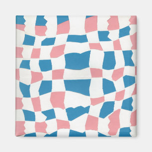 Retro Mod Pink Blue Chequerboard Abstract Magnet