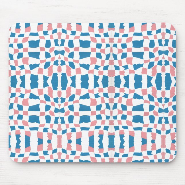 Retro Mod Pink Blue Chequerboard Abstract Mouse Mat (Front)