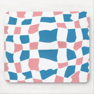 Retro Mod Pink Blue Chequerboard Abstract Mouse Mat