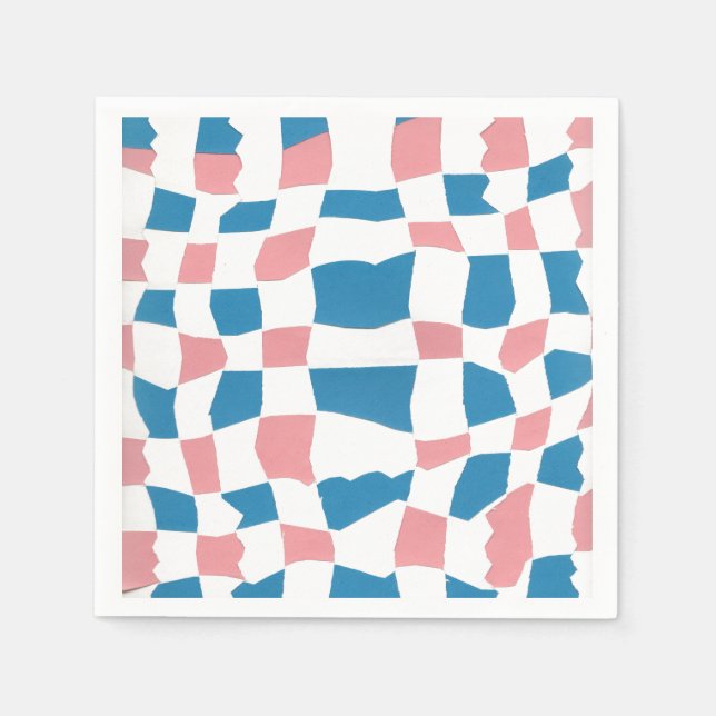 Retro Mod Pink Blue Chequerboard Abstract Napkin (Front)