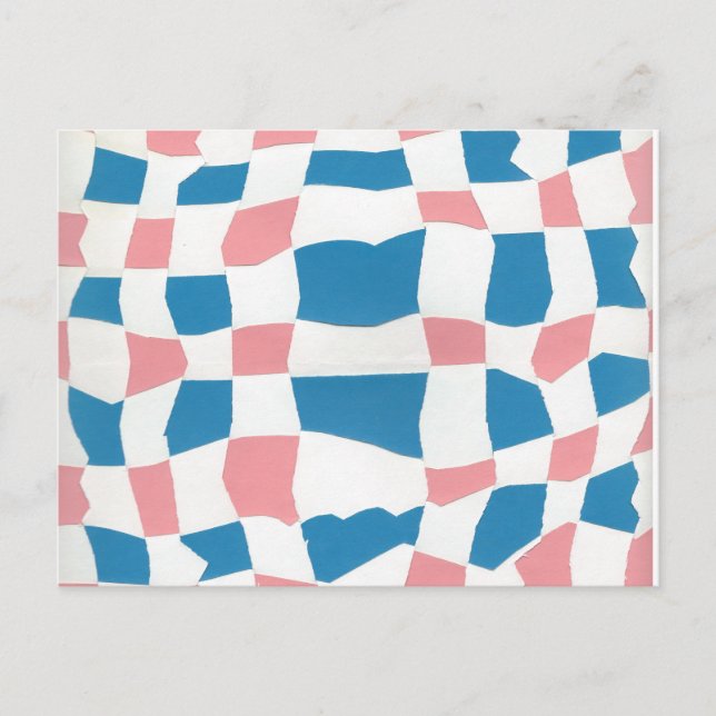 Retro Mod Pink Blue Chequerboard Abstract Postcard (Front)