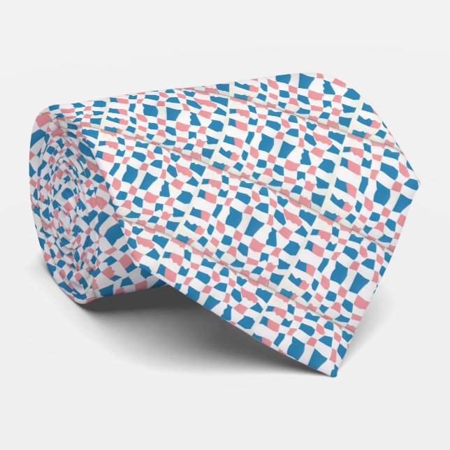 Retro Mod Pink Blue Chequerboard Abstract Tie (Rolled)