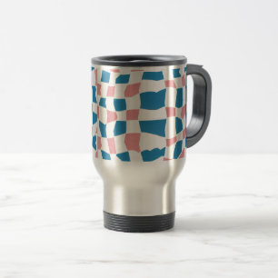 Retro Mod Pink Blue Chequerboard Abstract Travel Mug