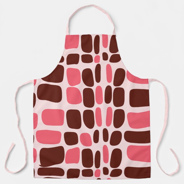Retro Mod Pink & Chocolate Geometric Apron (Front)