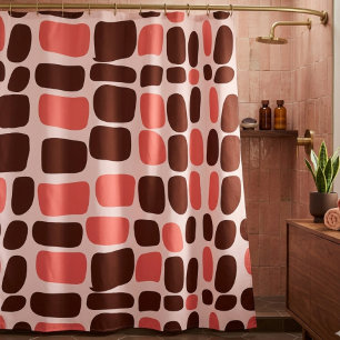 Retro Mod Pink & Chocolate Geometric Shower Curtain