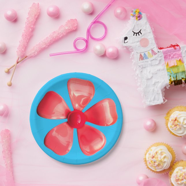 Retro MOD Pink Flower Floral Spring Garden Wedding Paper Plate (Party)