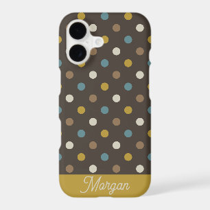 Retro Mod Polka Dots Blue Brown Name Personalised