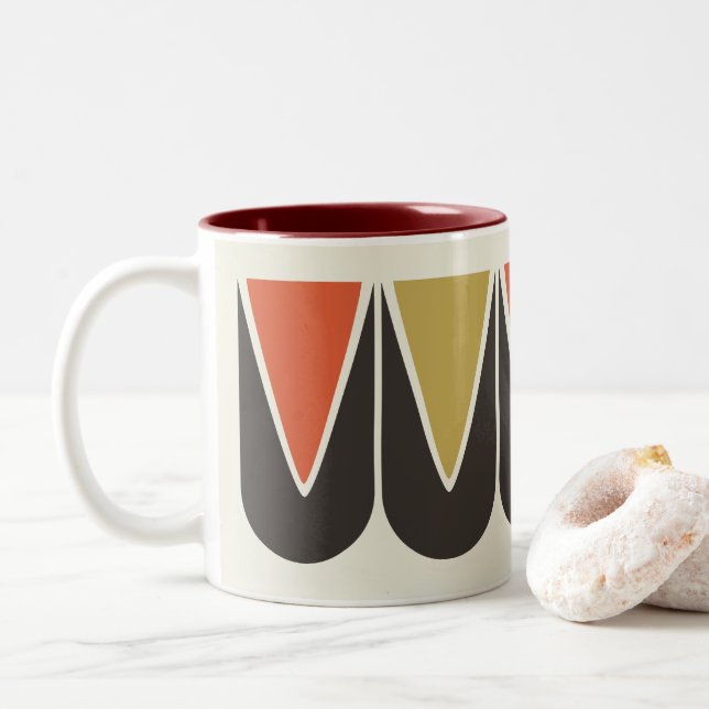 Retro Mod Ski Graphic Mug Brown Yellow Orange (With Donut)