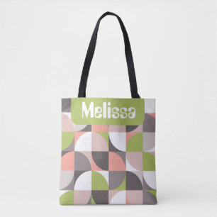Retro Mod Squares Pink Green Name Personalized Tote Bag