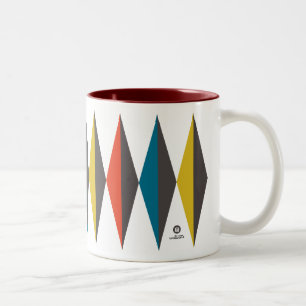 Retro Mod Thermos RedBlueYellow on White Two-Tone Coffee Mug