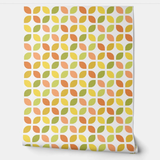 Retro Mod Trellis Yellow Orange Green Wallpaper (Unrolling)