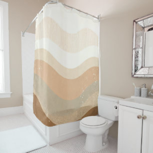 Retro Mod Waves Earthy Neutral Design Shower Curtain