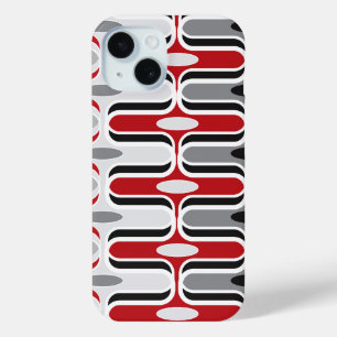 Retro Mod Zig Zag Pattern Red Black Art iPhone 15 Case
