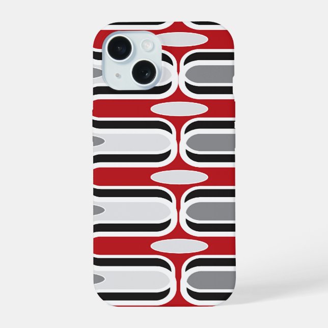 Retro Mod Zig Zag Pattern Red Black Art iPhone 15 Case (Back)