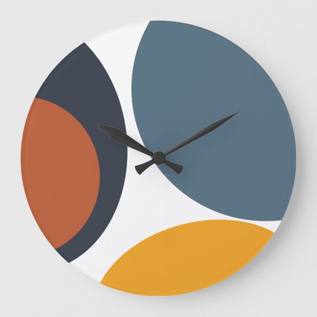 Retro Modern Abstract Geo Blue Brown Large Clock (Front)